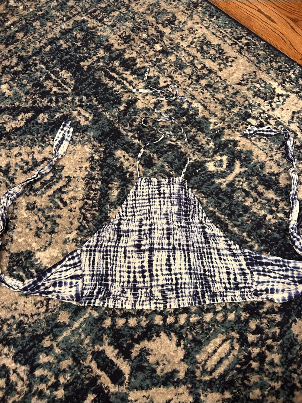 Blue and white tie dye halter crop top